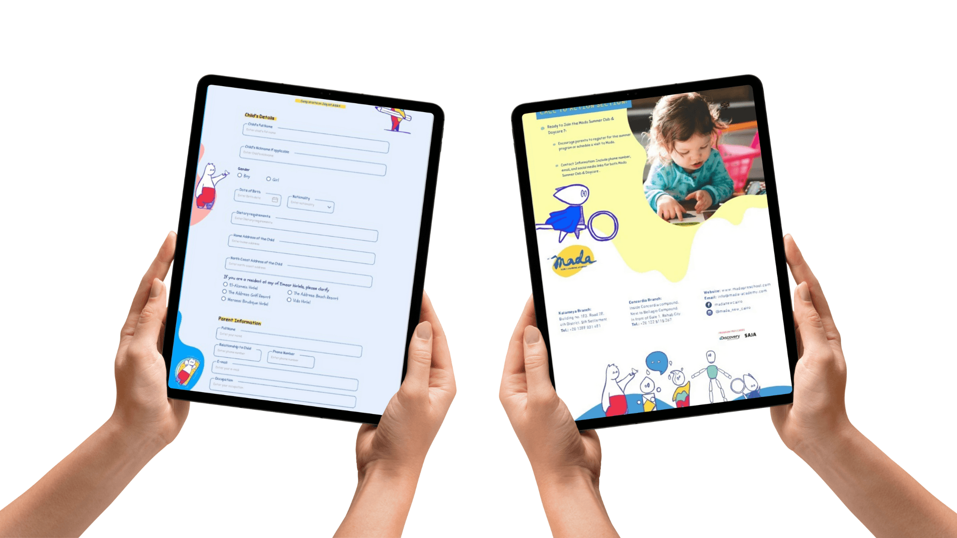 Showcasing the new UI of Mada's website on Tablets